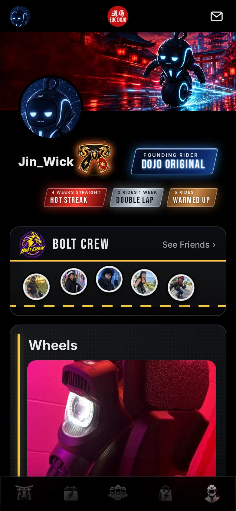 A rider profile in the EUC Dojo app